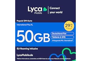 LYCAMOBILE Lyca Mobile International Plus XL Prepaid Smartphone SIM Karte ohne Vertrag inkl. 50 GB Datenvolumen