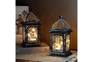 TRIROCKS Set di 2 lanterne decorative in stile vintage da 20 cm ad alta batteria in metallo da appendere con luci a LED perfette per decorazioni domestiche, soggiorno, feste, eventi interni (grigio)