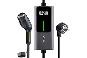 VDLPOWEREU Chargeur Voiture Electrique, 3,6kW | 5M EV Chargeur Type 2, Écran Tactile LED, Cable Recharge Véhicule Electrique 6-16A avec EU Schuko Prise, Borne de Recharge Monophasé IP65 (IEC 62196-2)