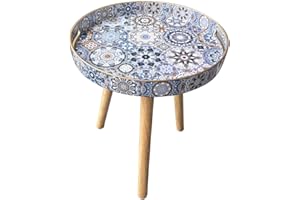 Simmer Stone Marble Round Indoor Side Tables with Detachable Wooden 3 Legs, Versatile Tray Table, Perfect For Round Coffee Table Tea, and Relaxation Time (15 Inch- Bohemian)