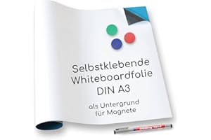 Magstick® Film autocollant pour tableau blanc - Adhésif flexible - Pour aimants I film Ferro - Blanc DIN A3 + Magnete + Stift Blanc.