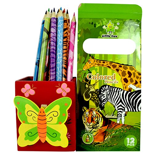 Emazing Stationary Pack of 10 Writing Pencils with Wooden Designer Multipurpose Butterfly Pen and Pencil Stand (Multicolour)