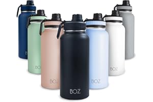 BOZ Botella Agua Acero Inoxidable de 1l, Botella Térmica 1 Litro con Aislamiento de Doble Pared, Termo Agua Fría y Caliente de Boca Ancha Sin BPA, Botella Isotérmica Antiderrame Color Negro Mate