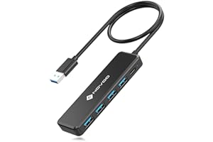 NOVOO Ultra Slim USB Hub 3.0 with 600mm Extended Cable 4 High-Speed Ports, 5Gbps Data Transfer, USB Adapter 5V/2A Power Supply Port, USB Splitter Compatibility for Desktop PC, Laptop, Mobile HDD