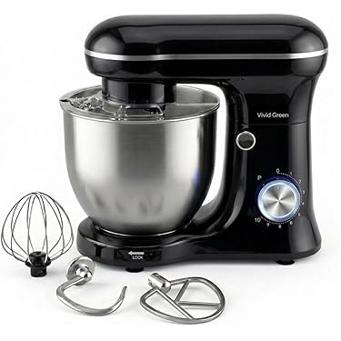 Salter EK5511SBOVDE Bakes Elektrische Staande Mixer - 4 Liter Mengkom, 10 Snelheidsinstellingen met Pulsefunctie, Variabele Snelheidsregeling, Spatbescherming, Deeghaak en Klopper hulpstukken 1300W