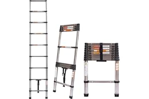 ANSIMIDA 2.6M Heavy Duty Telescopic Ladders 8 Steps Stainlee Steel Extending for Multi-Purpose Indoor Outdoor Roof Work Decoration Builder Supply 150KG Capacity