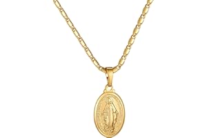 GoldChic JEWELRY Collier Saint Marie Femme en Cuivre Plaqué Or, Pendentif Médaille Vierge Marie avec Chaîne Ajustable de 50+5cm