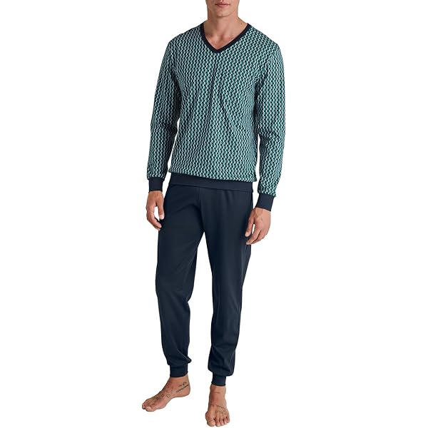Pigiama Uomo CALIDA Relax Imprint | 2 Pezzi In Cotone, Blu Scuro, Termoregolante, Qualità Facile Manutenzione
