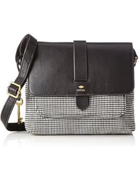 Fossil Damen Kinley Umhängetasche, Schwarz (Black/White), 8.26 x 18.42 x 22.86 cm