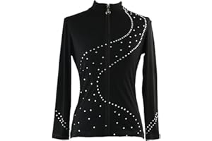 COYI Eislaufjacke Mit Spirale Glänzende Kristall Hohe Elastische wasserdichte Atmungsaktive Trainingsanzug Tops Für Kinder Erwachsene Mädchen(Size:S,Color:Schwarz)