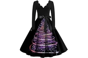 DIYIOUZHOU Elegant Long Sleeve Prom Xmas Dress Knee Length Soft Relaxed Fit V NEC Snowflake Peplum Velvet Dress