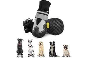 SlowTon Dog Boots for Injured Paws Waterproof - Warm Fleece Lined Dog Paw Protector for Winter Snowy Day Non-Slip Dog Shoes with Reflective Straps Outdoor Walking Boots Small Medium Large Dogs
