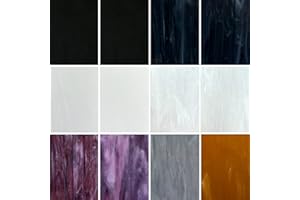 LITMIND 12 Blatt Buntglas-Sortimentspackung, 10,2 x 15,2 cm Mosaik-Glasfliesen zum Basteln, Kathedralglas, Kunstglas für Buntglas-Projekte, verschiedene Farben und Muster (blickdicht)