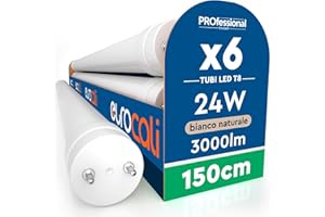 EUROCALI 6 Tubi LED 24W 150cm T8 G13 SMD con Starter 3000 Lumen Garanzia 3 Anni - Luce Naturale 4000K - Alta Luminosità 125 lm/W - Sostituzione Neon per Soffitto Garage e Negozio in Materiale Nano Plastic