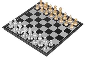 Binblin Scacchiera Magnetica Portatile,Dama Gioco da Tavola, Scacchi da Viaggio,Pedine Scacchi Magnetici,Chess Board Portatili per Bambini e Adulti (Bianco E Nero) 25 × 25 cm