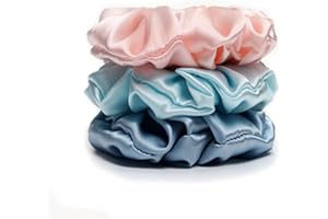 ‎MICHOOYEL Jedwabne gumki do włosów, 100% czysty jedwab z morwy, elastyczne uchwyty do kucyka, gumki do włosów, bez uszkodzeń, satynowe gumki, aksamitna gumka do włosów, opaska do spania (jasnoniebieski, różowy)