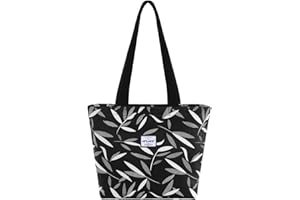 HAWEE Mode Femme Sac à Bandoulière avec Zip Grande Capacité Sac D'épaule Imperméable Léger Sac Fourre-Tout Loisir Sac à Provisions pour Vie Quotidienne Voyage Travail Ecole Plage, L, Willow Leave