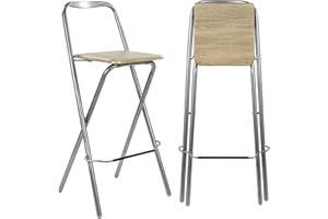 Taylor & Brown Folding Bar Stool Chair Wooden Effect Breakfast Barstool Kitchen Restaurant Seating Silver Frame Foldable Seat Home with Footrest, Natural