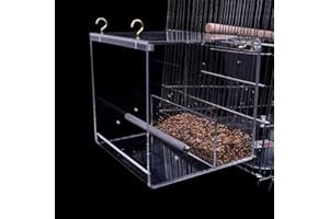 ESOES Acrylic Automatic Seed Food Container with Hook - No Mess Bird Feeder for Cage, Parakeet, Canary, Cockatiel, Parrot, Finch