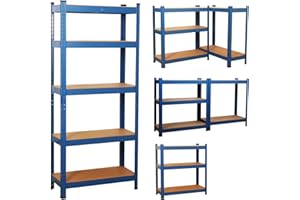 COZYBRITE Garage Shelving Units 5 Tier Heavy Duty Shed Storage Racking Shelf Metal Boltless 875kg Capacity 175kg Per Shelf for Warehouse Workshop Office (Blue, 90x40x180cm)