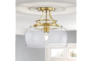 ‎WUZUPS WUZUPS Kronleuchter rustikales Bauernhaus industriell halbbündig Deckenleuchte LED-Leuchte mit Klarglasschirmen für Bad Küche Foyer Eingangsbereich, H 30 x B 34, E27 Sockel, Gold gebürstet