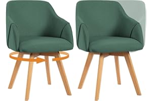 Bekrvio Swivel Dining Chairs Set of 2 with Arms, 360° Rotating Upholstered Chairs with Wide Padded Seat, Breathable Linen Fabric & Solid Beech Wood Legs for Kitchen & Dining Room