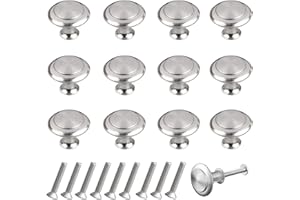 THSIREE 12PCS Cabinet Knobs, Premium Door Drawer Knobs, Round Cupboard Handles with Screws, for Kitchen Bedroom Furniture (Silver)