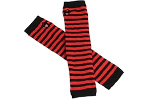 RK-HYTQWR Women Winter Cable Knitted Long Fingerless Gloves Striped Thumbhole Arm Warmers,Red Stripe Sleeve,Red Stripes