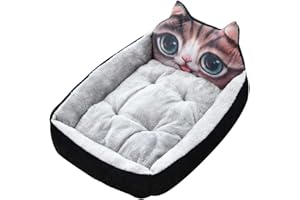 TOMTOC GODGETS Cama para Gato Perro, Cama de Perrera Dibujos Animados Almohada Rectángulo para Mascotas Cómodo Mascota Gato y Perro Cama,Black Cat,50 * 40 * 12CM