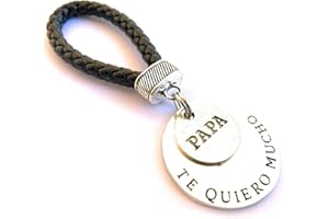 ASTER ALHELÍ Llavero Original para Papá de Cuero y Abalorios de Zamak Chapado en Plata - Portallaves Personalizado para Hombre Grabado: Papá, te quiero mucho - Regalo Perfecto Día del Padre o Cumpleaños (Negro)
