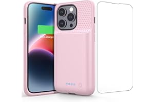 HETP Akku Hülle für iPhone 14 Pro, [7200 mAh] Wiederaufladbar Batterie Ladehülle Akku mit Schutzfolie, Tragbares Batterieladegerät Hülle Leistungsstarke Power Bank für iPhone 14 Pro [6,1 Zoll]-Rosa