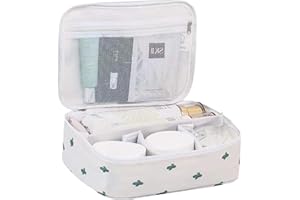 Ruesious Neceser de Maquillajes Belleza Impermeable, Maleta Estuche Portátil de Cosméticos de Gran Capacidad (Cactus Blanco)