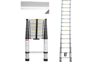HUINI Schiebeleitern Teleskopleiter Klappleiter 4,4m Aluminium Anti-Rutsch Mehrzweckleiter Ausziehbar Tragbare Leiter 150kg Belastbarkeit