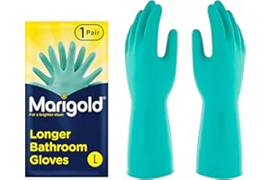 TSA LIMITED TSA Marigold Longer Bathroom Gloves - Large | Longer Anti Rolldown Cuffs Double Layered Comfortable Cotton Lining