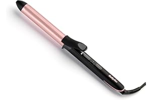BaByliss Rose-Quartz 25mm Curling Tong - Hair Curler for Natural Waves and Curls, Ceramic, 6 Heat Settings 160°C to 210°C, Pink & Black, C451U