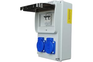 RoadEu - Coffret de chantier 230V - 2x Prises avec interrupteur - Distributeur de Prises avec 2x disjoncteurs C 16A - Câblé, Répartiteur de courant de chantier Indoor/Outdoor IP44