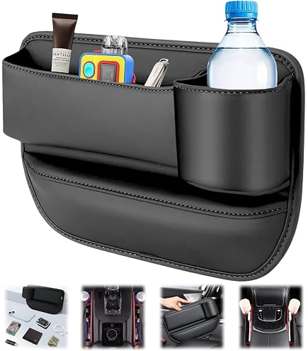 HhBdy Organiseur Latéral Siège Voiture - Boîte Rangement Avec Porte-Gobelet, Cuir Imperméable, Pour Clés, Téléphone, Cartes