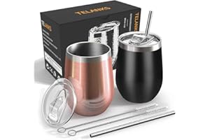 TELANKS Wein Becher to go,2 Stück Weinglas to go,Edelstahl Weinbecher Isoliert mit Deckel,Sekt Camping Geschenk für Frauen
