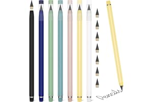 Vicloon Matite perpetue 7 pezzi con gomma e punte di ricambio, matita infinita senza temperare per scrivere e disegnare, riutilizzabili