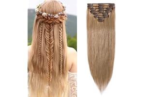ELAILITE Clip in Hair Extensions Real Human Hair 8 Pcs Invisible Thin Weft - 100% Remy Hair Straight Full Head (#27 Dark Blonde, 12 Inch, 55 g)