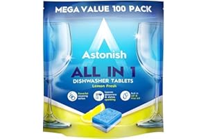 Astonish All In 1 Powerful Cleaning Dishwasher Tablets with Salt and Rinse Aid, Mega Pack of 100 Tablets, Lemon Fresh