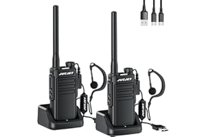 JUCJET Walkie Talkie IP54 waterproof, 16 Channel PMR446 Handheld Walkie Talkies ith 2-in-1 Type-C Charging Cable&USB Charging Station (2 pieces)