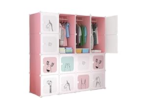 MAGIC SELECT Armario Modular Infantil, Estantería de Módulos, Ropero para Niños, Organizador Modular, Estante de Almacenamiento para Habitación, 16 Módulos, 140x140 cm, Rosa