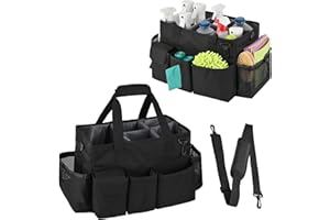 IVODEELA Bolsa de limpieza, organizador de limpieza grande con asa para suministros de limpieza, bolsa de suministros de limpieza para amas de casa, color negro