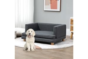 Rainbow Tree Dog Sofa Bed Grey for Medium&Small Dogs, Elevated Dog Couch with Removable and Washable Cover, Linen Pet Sofa Chair with Wooden Legs (Grey)