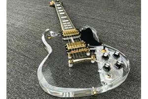 WUQIMUSC Chitarra elettrica con luce LED trasparente corpo in acrilico trasparente chitarra collo acero tono dolce (kit-led-sg)