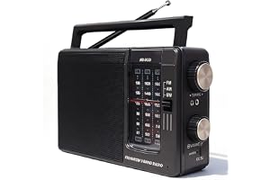 Ruioomeep Bärbar radio FM AM, radio batteridriven och AC-ström, bagageradio för seniorer, medelvågradio, liten radio med högtalare, enkel seniorradio, bärbar radio för sovrum
