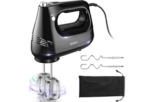 GUALIU Elektrischer Handmixer mit Edelstahl Schneebesen, Knethaken und Aufbewahrungstasche,Handrührgerät für Backen Kuchen, Eier, Sahne Lebensmittel-Mixer Turbo Boost /5 Geschwindigkeit Küchenmixer Schwarz