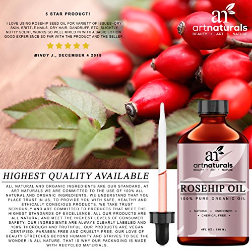 ArtNaturals Natives Reines Hagebutten Kernöl – Bonus Set – 120 ml – Reich an Vitamin A, C & E - 3