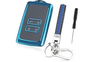 OUTIGU Funda para llave de coche compatible con Renault de 4 botones, funda para tarjeta de llave Renault, llavero de cuero con accesorios de destornillador pequeños, funda protectora de TPU (azul)